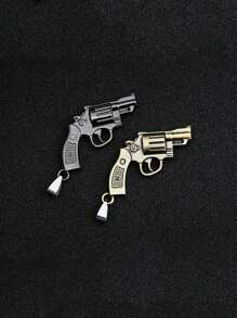 1入復古手槍左輪手槍吊墜項鍊，男女皆宜的朋克飾品 - 黑色 - 查看 4