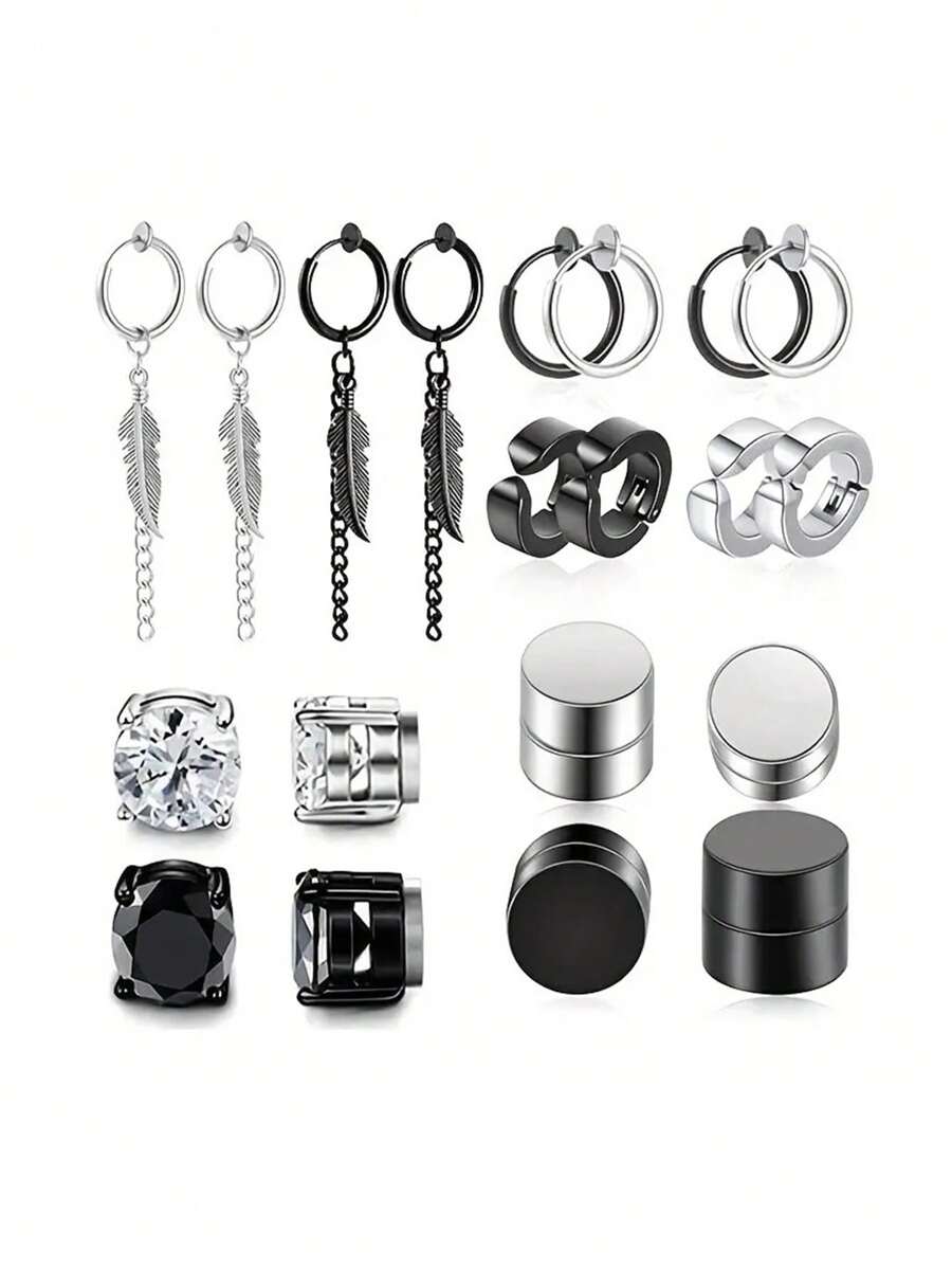 1對簡單時尚不用打洞不銹鋼男士耳夾,日常穿戴禮物