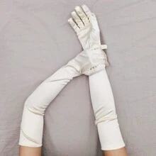 1 đôi Màu be Siêu dài Co giãn Xa ten vải thun Lycra Găng tay Với Màn hình cảm ứng Chức năng , Thích hợp Đối với - Màu be - Xem 1