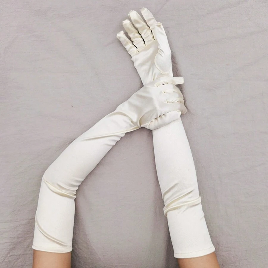 1 đôi Màu be Siêu dài Co giãn Xa ten vải thun Lycra Găng tay Với Màn hình cảm ứng Chức năng , Thích hợp Đối với - Màu be - Xem 1