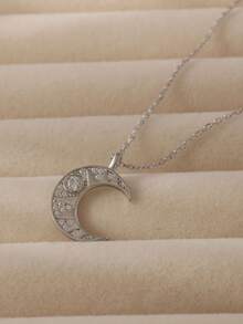 1件時尚簡約風925銀月亮吊墜項鍊,是給女性的理想生日禮物