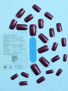 Charming 24 short square pressed nails Grape purple solid bright false nails with nail file and nail gel - Purple - View 3