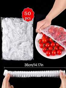 50 bolsas de Cubierta para alimentos desechables para proteger la comida de la cocina, frutas y polvo para tazones, copas, tapas y bolsas de plástico elásticas y reutilizables para almacenamiento y sobras de alimentos. Bolsa de almuerzo aislada para picnic, viaje, escuela, trabajo, camping y oficina para mujeres, hombres, estudiantes y como esencial para viajar, estudiantes universitarios y para organizar, multifuncional. - transparente - Ver 1