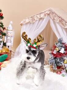 nicovaer 1入組聖誕閃粉馴鹿角寵物頭箍,尺寸15-55cm可調,適用於貓狗聖誕裝扮