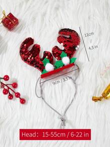 nicovaer 1入組聖誕閃粉馴鹿角寵物頭箍,尺寸15-55cm可調,適用於貓狗聖誕裝扮