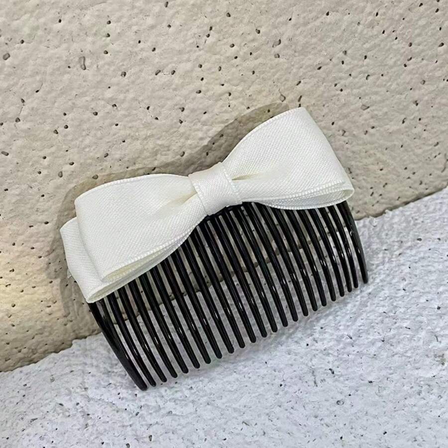 Hair Clip Comb With Bowknot Decor For Adjusting , Suitable For All Hair Styles - Beige - View 1