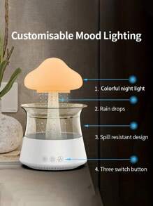 1入組 USB 供電 LED 七色夜光雲雨加濕器蘑菇形香薰機，模擬雨滴聲音，適合家庭或辦公室使用 - 白色 - 查看 5