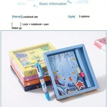 64頁兒童密碼日記簿,小學獎品手工帳本禮物組合帶鎖筆記本,開學禮物,適合學前兒童學習和寫作,男女童聖誕禮物 - 藍色 - 查看 6