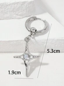 1pc Fashionable Cool Asymmetrical Cross Stainless Steel Pendant Earring For Men's Daily Wearing - Silver - View 3