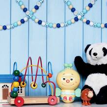 1個50顆聖誕藍色雪花木珠圓形木珠散珠木珠diy配件包裝