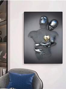 1pc Unframed Black & Gold Love Figure Statue Painting Modern Art Poster For Living Room Home Wall Decor,Wall Art,Canvas Gifts Birthday Graduation
