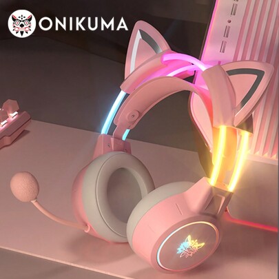 ONIKUMA ONIKUMA Over-Ear Headphones With Dynamic RGB Light Removable Cat Ears Gaming Headset Wired Pink With Mic Noise Cancellation