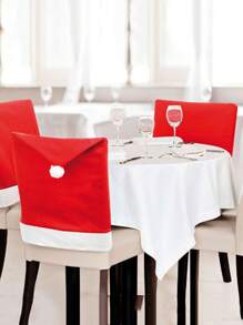 1pc Red Non-woven Fabric Christmas Chair Cover With Santa Hat For Christmas Table Decoration, 4pcs/6pcs Available - Red - View 3