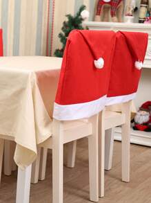 1pc Red Non-woven Fabric Christmas Chair Cover With Santa Hat For Christmas Table Decoration, 4pcs/6pcs Available - Red - View 1