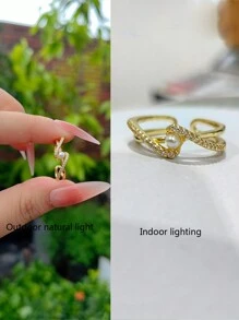 Rhinestone Decor Cuff Ring - Yellow Gold - View 7