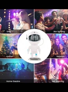 Projetor Luz Led Astronauta Galáxia Estrelas Nebulosa Iluminação Noturna Luminária Lâmpada Divertida Controle USB - Branco - Visão 6