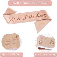 4入組50歲女士生日裝飾，包括40歲冠/頭飾、腰帶、蛋糕插旗、蠟燭，50週年慶祝裝飾50歲女士生日禮物髮梳和頭帶