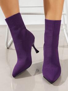 Ladies' Elegant & Comfortable Knitted Solid Color Shoes For Autumn/winter - Purple - View 3
