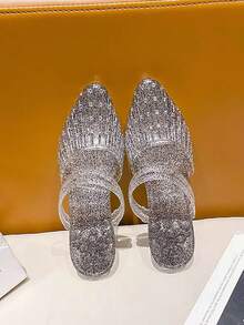 女士水晶裝飾懶人鞋,尖頭平底拖鞋,適用於夏季戶外 - 黑色 - 查看 4