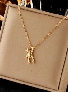 1 Miếng Hoạt hình Hình con gấu Mạ vàng Thép Titan Vòng cổ mặt dây chuyền - Vàng - Xem 1