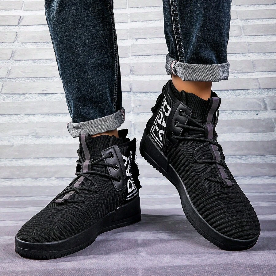 AHICO Men's Walking Shoes Lace Up Fashion Sneakers High Top Casual Athletic Shoe For Men - 黑色 - 查看 1