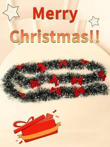 1 szt. Dekoracja, ozdoba choinkowa, 2-metrowy wielokolorowy wełniany pasek, ciemnozielony, białe wykończenie i biały sztuczny wrzos. Najlepsze prezenty na urodziny, wystrój domu, dekoracje świąteczne, wystrój pokoju, Boże Narodzenie, zima.