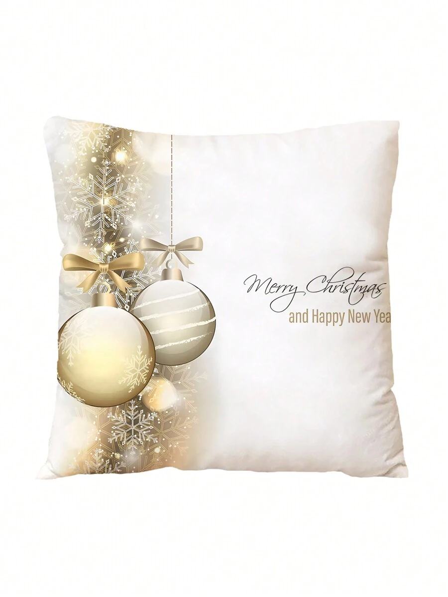 1入組短毛絨聖誕球圖案印花枕套 - 淺金色 - 查看 1