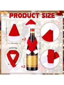 2入組迷你聖誕聖誕老人帽和 2入組迷你聖誕圍巾適用於聖誕銀器架、糖果套、酒瓶套聖誕派對用品餐桌裝飾 - 彩色 - 查看 3