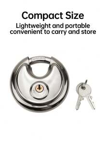 1入組70mm圓型圓盤鎖,不銹鋼圓形鑰匙鎖,附帶3/8英寸的鉤,適用於小屋、儲物單元、車庫和圍欄 - 銀色 - 查看 6