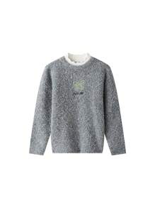Annil Jersey de cuello alto redondo azul para niña con Bottom cálida