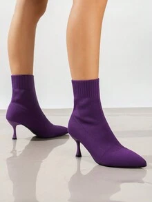 Ladies' Elegant & Comfortable Knitted Solid Color Shoes For Autumn/winter - Purple - View 4