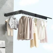 Foldable Invisible Clothes Drying Rack, Outdoor Balcony/window/wall Mounted Laundry Hanger, Household Clothes Dryer Rod, Black - Black - View 7