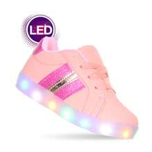Tênis calçado com iluminação luz de led que pisca infantil criança bebe juvenil nude ou rose