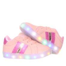 Tênis calçado com iluminação luz de led que pisca infantil criança bebe juvenil nude ou rose
