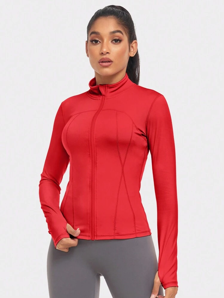 VUTRU 1pc Women's Sports Jacket With Thumb Hole, Fitted, For Running & Yoga Spring - Red - View 5