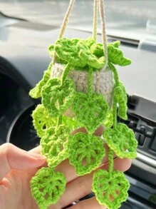用这款可爱的钩针植物车镜装饰立即提升您的汽车风格 - 汽车爱好者的完美礼物！汽车后视镜装饰手工编织盆栽吊坠感恩节礼物、圣诞节礼物、圣诞节配件、圣诞节装饰汽车配件女士 - 綠色 - 查看 5