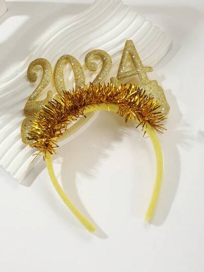 Party Style Shiny Gold Glitter 2024 Year Flower New Year's Headband Halloween