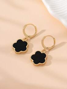 1 Pair Metal Fashion Four-Leaf Clover Pendant Earrings - Black - View 2