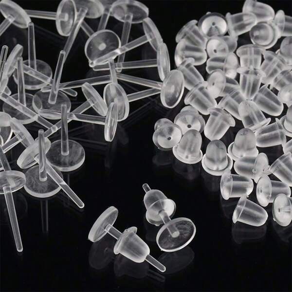 50pairs/100sets Or 150pairs/300sets Clear Silicone Plastic Ear Plugs, Diy Earring Post With Metal Ear Stud
