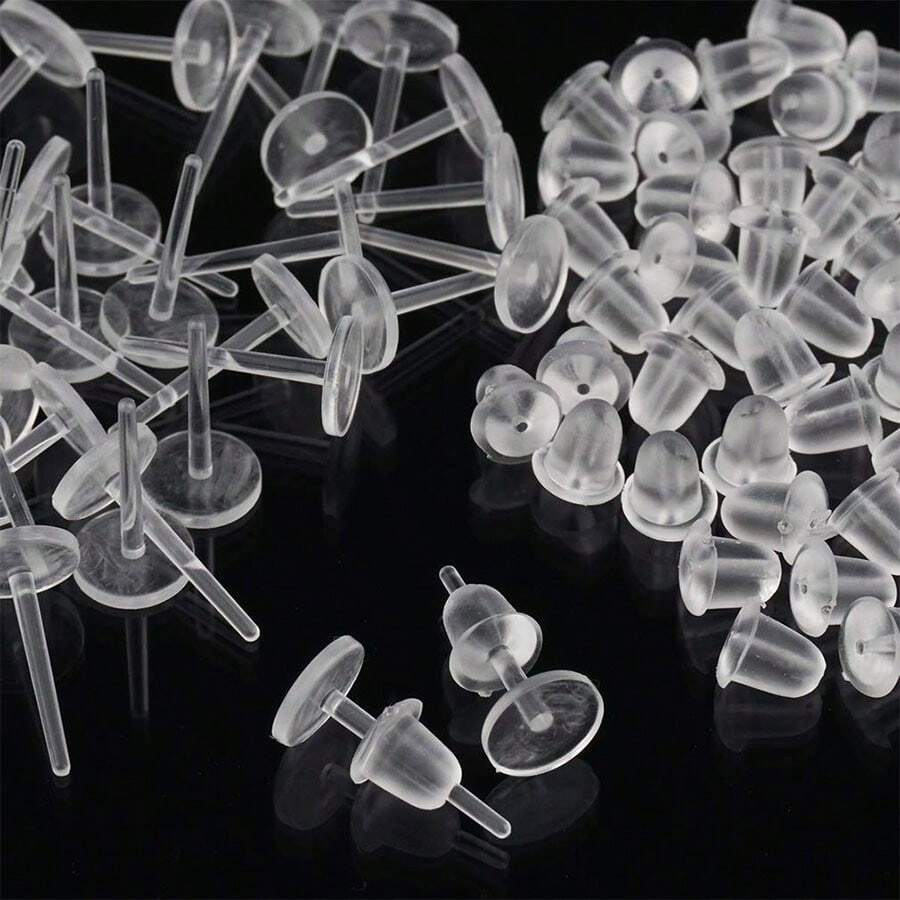 50pairs/100sets Or 150pairs/300sets Clear Silicone Plastic Ear Plugs, Diy Earring Post With Metal Ear Stud - Clear - View 1