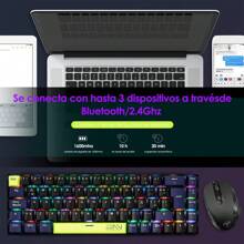 Teclado Mecánico Bluetooth con letra ñ, 69 Teclas Teclado Gamer Profesinal, Teclado Español Inalámbrico RGB con Cable/2.4G/BT, Teclado Gamer con Outemu Rojo Switches, Teclado Inalámbrico de Teclas Reemplazables - Negro - Ver 2