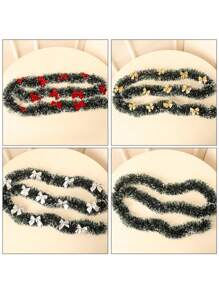 1 szt. Dekoracja, ozdoba choinkowa, 2-metrowy wielokolorowy wełniany pasek, ciemnozielony, białe wykończenie i biały sztuczny wrzos. Najlepsze prezenty na urodziny, wystrój domu, dekoracje świąteczne, wystrój pokoju, Boże Narodzenie, zima.