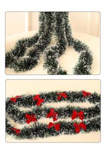 1 szt. Dekoracja, ozdoba choinkowa, 2-metrowy wielokolorowy wełniany pasek, ciemnozielony, białe wykończenie i biały sztuczny wrzos. Najlepsze prezenty na urodziny, wystrój domu, dekoracje świąteczne, wystrój pokoju, Boże Narodzenie, zima.