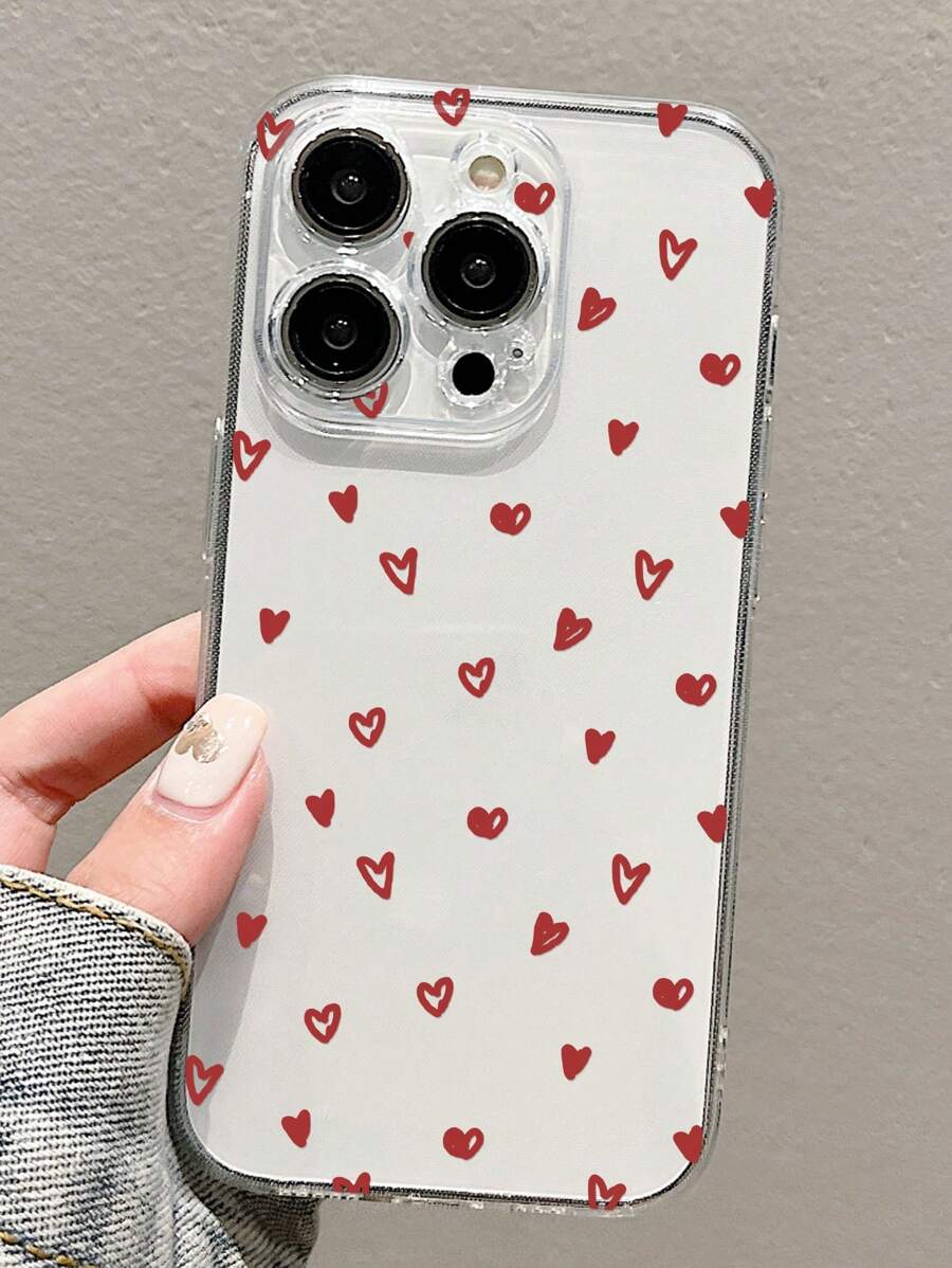 Funda transparente compatible con iPhone con estampado de corazones de San Valentín - Multicolor - Ver 1