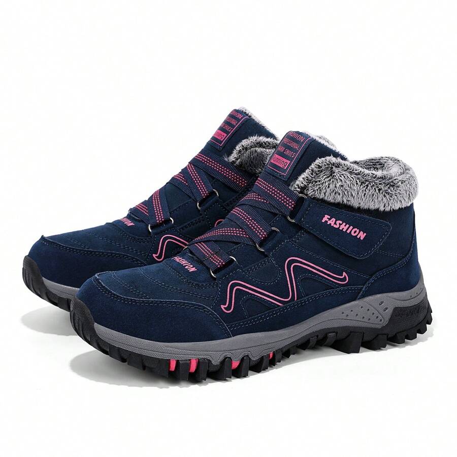 Womens Winter Snow Boots Warm Fur Lined Anti-Slip Ankle Booties Outdoor Walking Shoes Non-Slip Trekking Shoes - Màu xanh lam - Xem 1