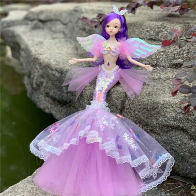 17.71-Inch Mermaid Doll Toy Yarn Tail Mermaid Plastic Doll Girl's Birthday Gift Toy Pretend To Play House Doll Dress Up Toy Children's Birthday Gift, Room Decoration, Car Ornaments.,Home Decoration,Room Decoration