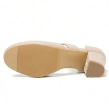 Women's Closed Round Toe Low Block Heels Pumps Crossed Strap D'Orsay Dress Wedding Bridal Party Office Shoes - Màu be - Xem 6