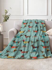 1片戴帽腊肠犬禮物雪橇聖誕圖案毛毯,柔軟保暖的毛絨毯,適用於家庭裝飾、客廳、沙發、躺椅和臥室