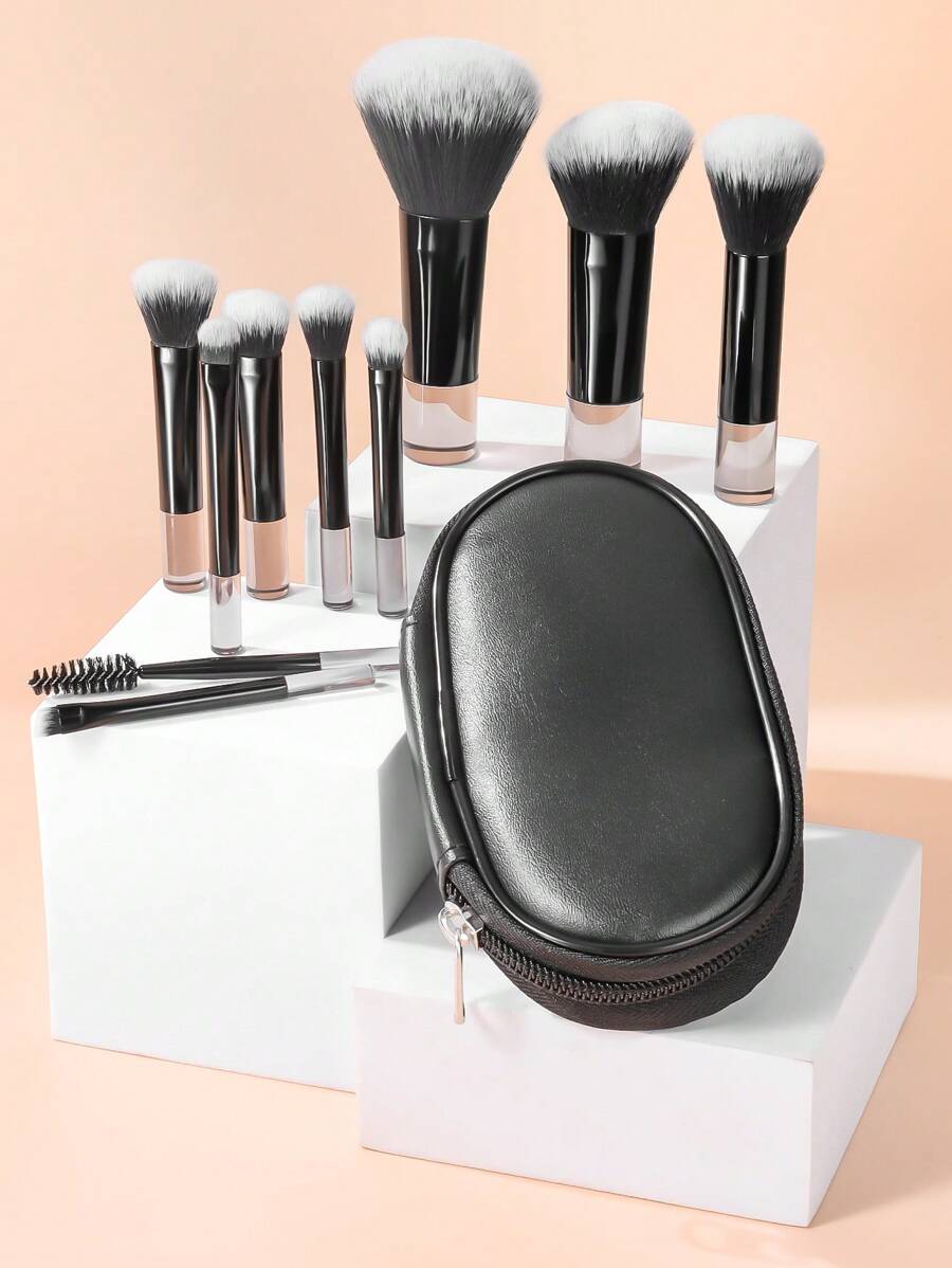 Makeup Brush Sets,10pcs Minimalist Multifunctional Cosmetic Brush With Makeup Brush Bag For Travel,Brush Set,Makeup Brush Kit,Make Up Brush Set,Make Up Set Complete,Makeup Brush Set,Complete Makeup Kit,Brush Kit,Brushes Makeup Set,Makeup Gift Set,Set - Black - View 1