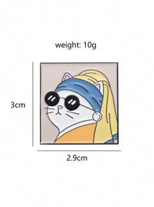 1只具有油畫和假珍珠耳環細節的卡通貓大頭針,男女通用的日常佩戴飾品 - 彩色 - 查看 5